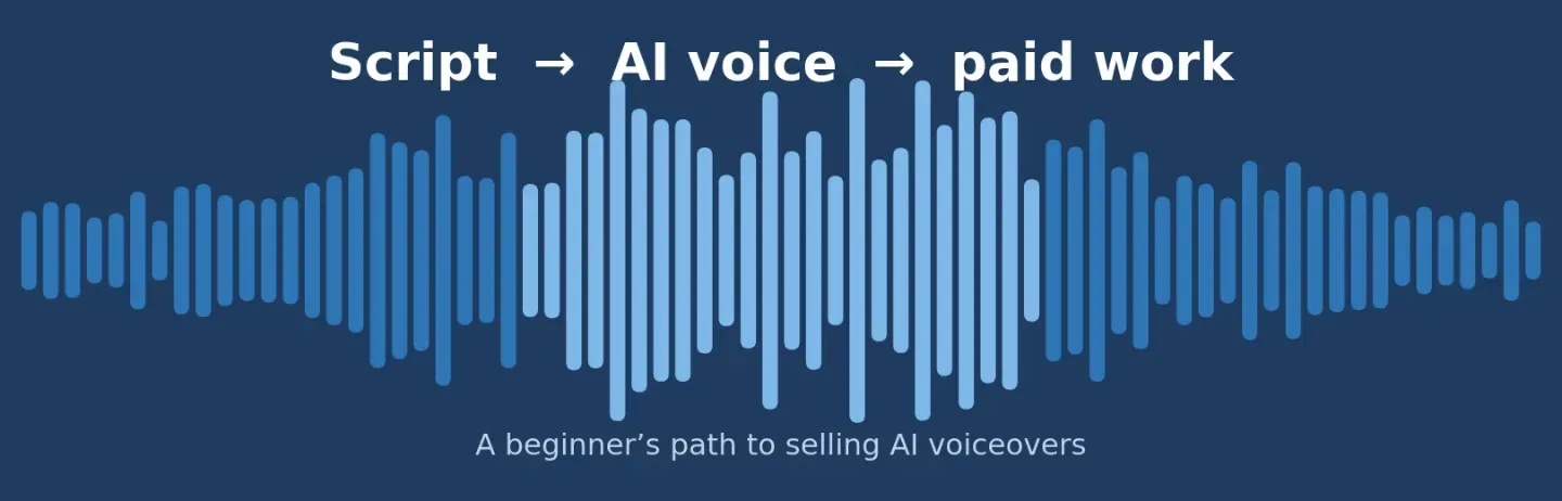 Sound wave graphic with the text: Script, AI voice, paid work.