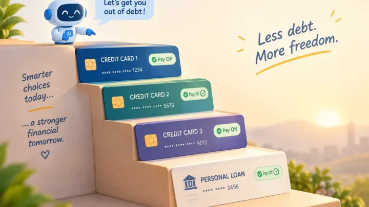 An illustrative example of paying off multiple debts one at a time — not an actual product screenshot.