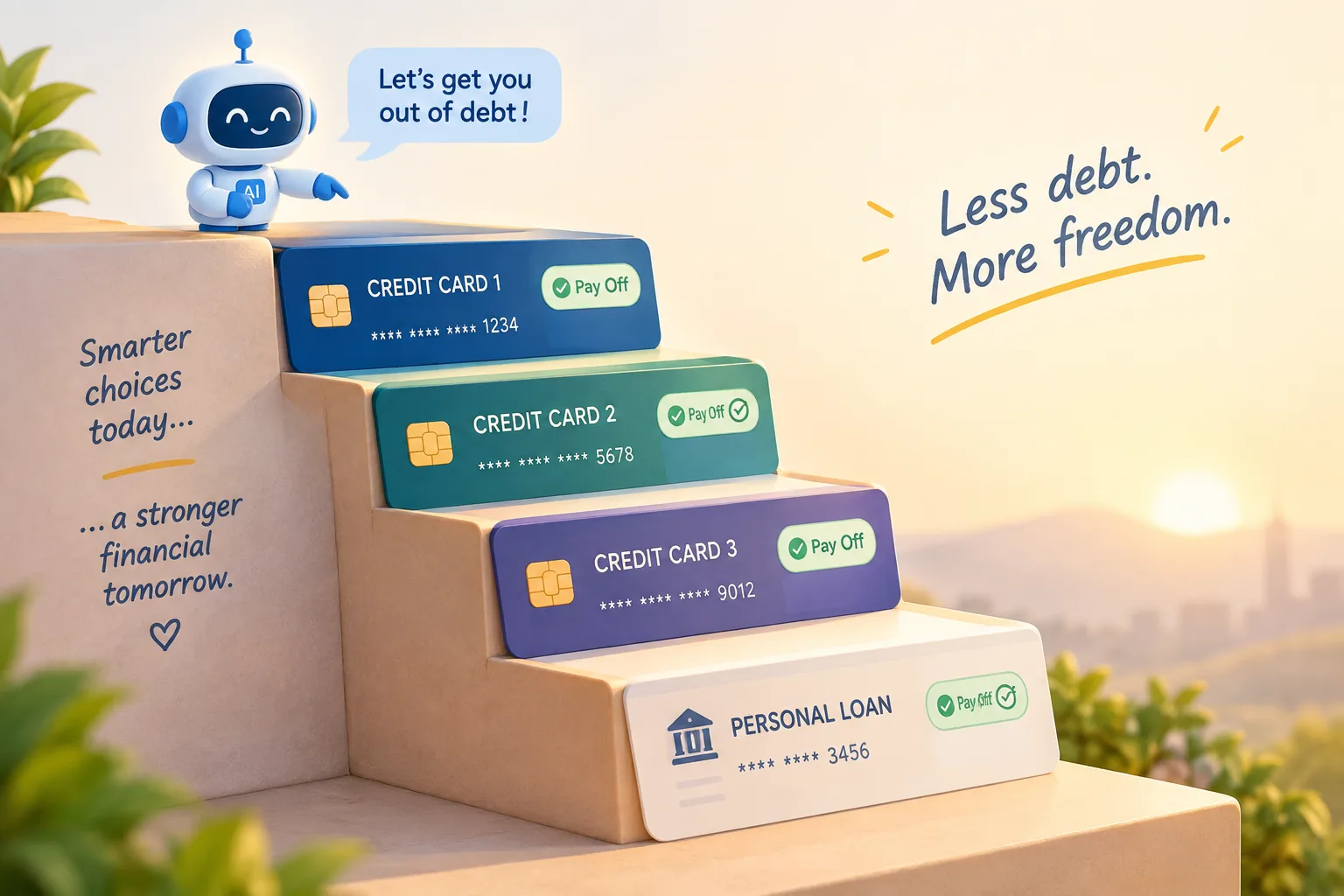 An illustrative example of paying off multiple debts one at a time — not an actual product screenshot.